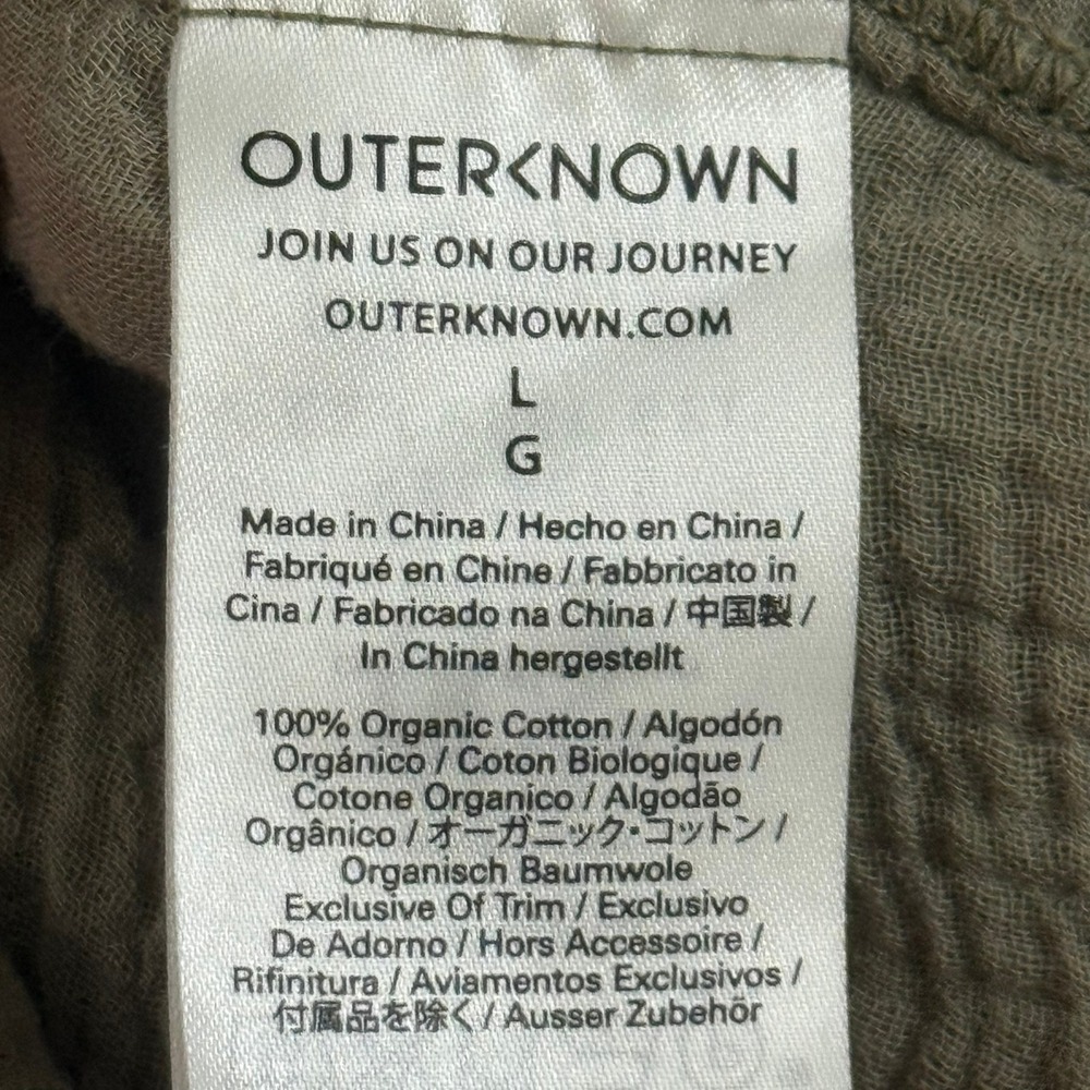 Outerknown Organic Cotton Gauze VNeck SS Top Shirt Sage Green Large Fall - Picture 6 of 8
